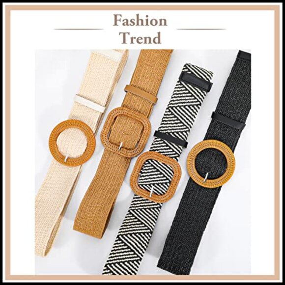 Straw Woven Elastic Stretch Waist Belt Braided Boho Dress Belts